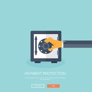 Vector illustration Flat background with hand and bank deposit Save