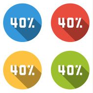 Collection of 4 isolated flat buttons (icons) for 40 (discount)