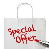 special offer words written by red lipstick