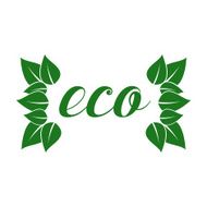 Eco friendly sticker tag or label with green leaves
