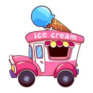 Cartoon pink ice cream truck on a white background