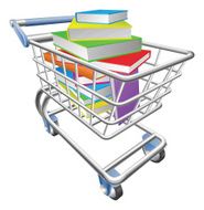 Shopping trolley cart full of books concept