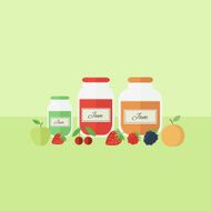 Card with jars of jam in flat style Vector illustration