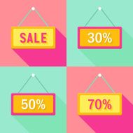 Yellow Pink Cyan Sale Signs Set