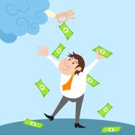 Businessman character under money rain