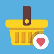 Vector Shopping Basket and Heart Shape Icon Favorite Goods Concept