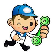 Blue Delivery Man Mascot To answer a phone call orders