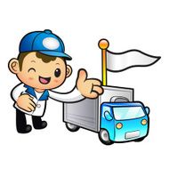 Blue Delivery Man mascot Toward the truck convoy