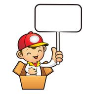 Delivery Man in box the hand is holding a picket
