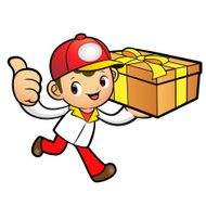 Red Delivery Man Mascot the right hand best gesture