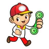 Red Delivery Man Mascot To answer a phone call orders