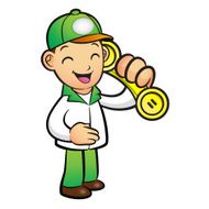Green Delivery Man Mascot To answer a phone call orders