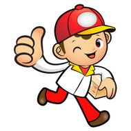Red Delivery Man Mascot the right hand best gesture N2