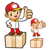 Red Delivery Man Mascot the hand best gesture