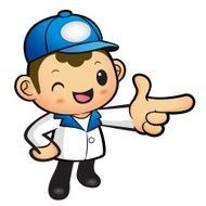 Blue Delivery Man mascot the direction of pointing