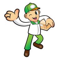 Green Delivery Man mascot the left hand guides