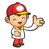 Red Delivery Man mascot Suggests the direction Product and Dist