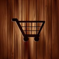 Shopping basket icon Wooden texture