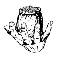 bag of coins in hand