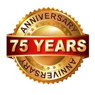 75 years anniversary golden label with ribbon