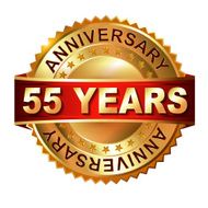 55 years anniversary golden label with ribbon