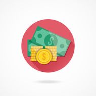 Vector Gold Coin Stacks and Dollar Bills Icon