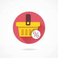 Vector Shopping Basket and Percent Sign Icon Sale Concept