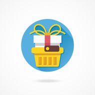 Vector Shopping Basket with Gift Box Icon