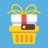 Vector Shopping Basket with Gift Box Icon N2