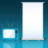 TV and roll up on blue background illustration