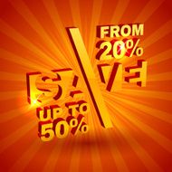 Red 3D vector text of sale discount price offer N10