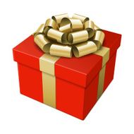 Red gift box with golden ribbon