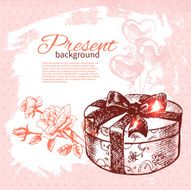 Hand drawn vintage present background with gift box