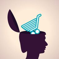 Thinking concept-Human head with shopping cart symbol