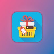 Vector Shopping Cart with Gift and Tag Icon