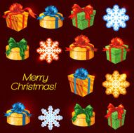 Vector gift box background with bows and ribbons Snowflakes