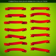 Big Red Ribbons Set - On green Background