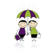 Autumn sale! Family with shopping bags for your design