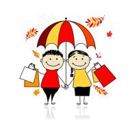 Autumn sale! Family with shopping bags for your design N2