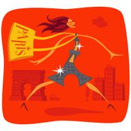 Eiffel Tower as a woman walking and shopping in Paris N2