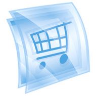 shopping cart icon blue square isolated on white background