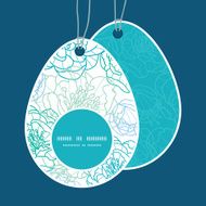 Vector blue line art flowers Easter egg shaped tags set