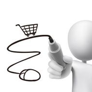 online shopping cart drawn by 3d man
