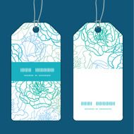 Vector blue line art flowers vertical stripe frame pattern tags