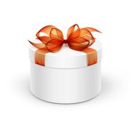 White Round Gift Box with Orange Ribbon and Bow Isolated