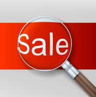 Sale Magnifying glass over red background