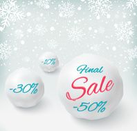 Final sale background with snowballs and snow