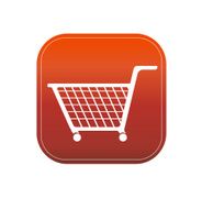 shopping cart on red button vector