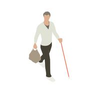 Blind man with support cane