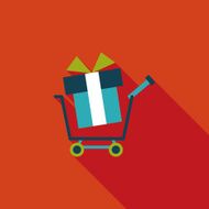 shopping cart flat icon with long shadow N32
